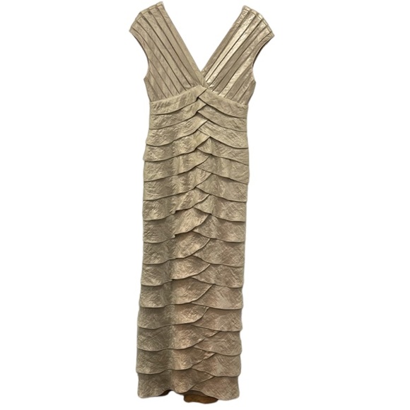 Adrianna Papell Occasions Gold Shimmery Tiered Ruffled Evening Maxi Dress Sz 4 - Picture 1 of 13